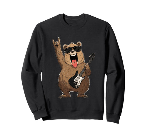 Rock Bear Funny Guitar Player Sweatshirt - Minimalist Print Unisex - T-Shirt, Sweatshirt, Hoodie