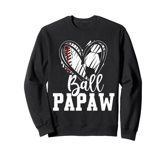Ball Grandpa Heart Baseball Soccer Hoodie - Casual Everyday Wear Men Women - T-Shirt, Sweatshirt, Hoodie