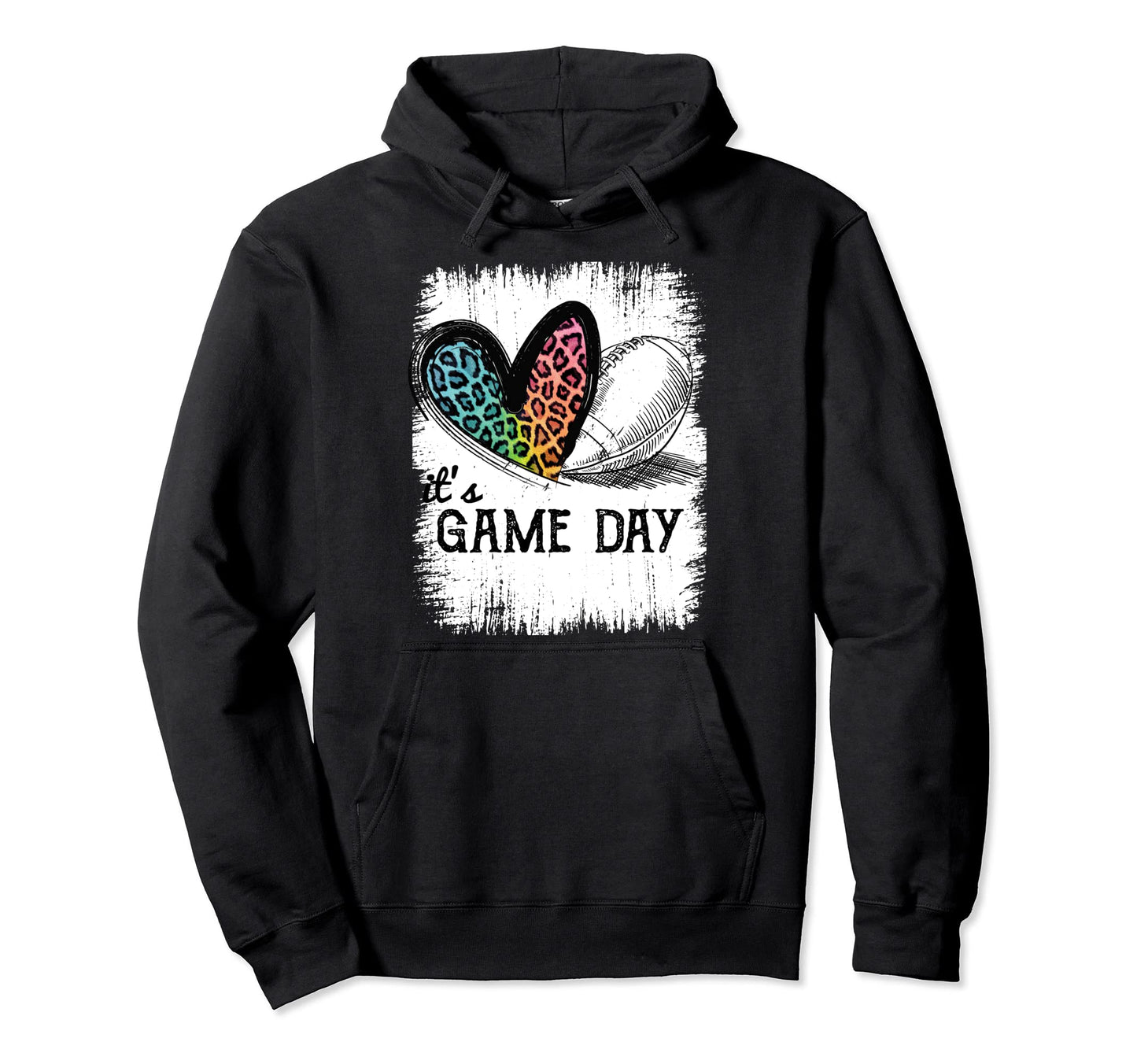 Its Game Day Leopard Heart Football Hoodie - Graphic Print Men Women - T-Shirt, Sweatshirt, Hoodie
