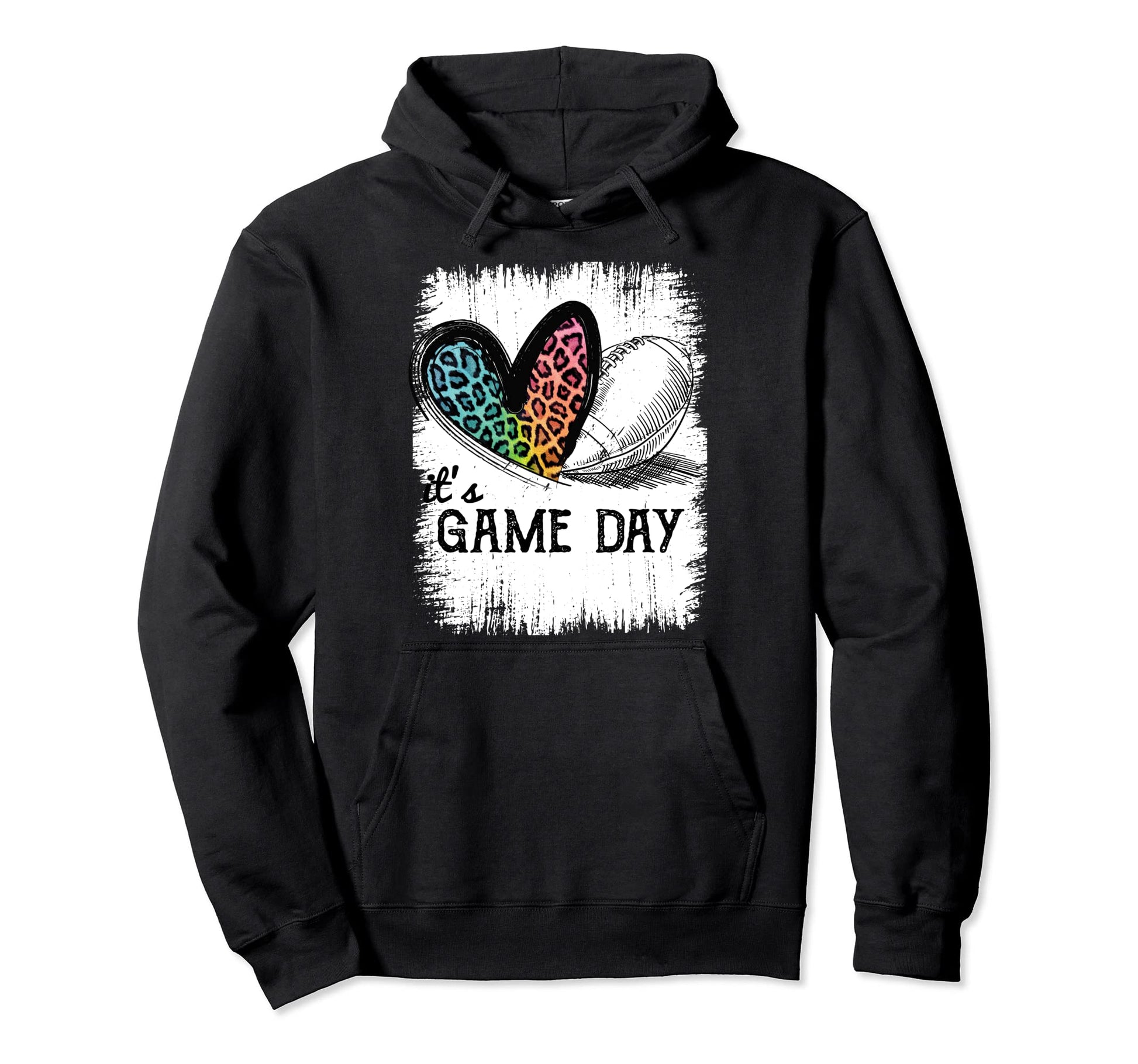 Its Game Day Leopard Heart Football Hoodie - Graphic Print Men Women - T-Shirt, Sweatshirt, Hoodie