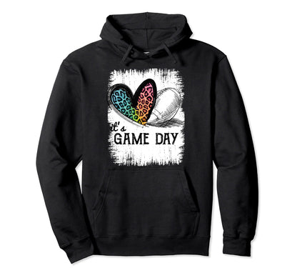 Its Game Day Leopard Heart Football Hoodie - Graphic Print Men Women - T-Shirt, Sweatshirt, Hoodie