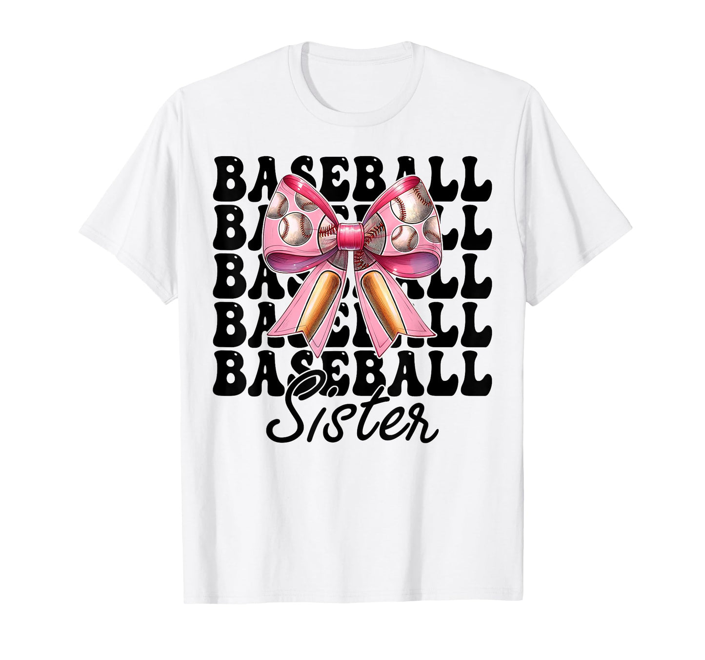 Baseball Sister Baseball Coquette Bow T-Shirt - Novelty Apparel for Adults - T-Shirt, Sweatshirt, Hoodie