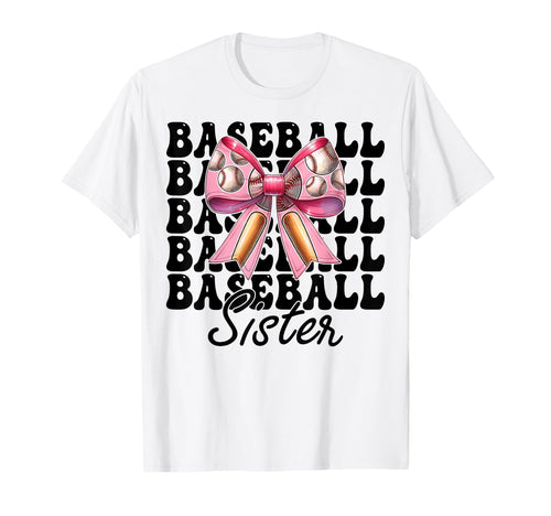 Baseball Sister Baseball Coquette Bow T-Shirt - Novelty Apparel for Adults - T-Shirt, Sweatshirt, Hoodie