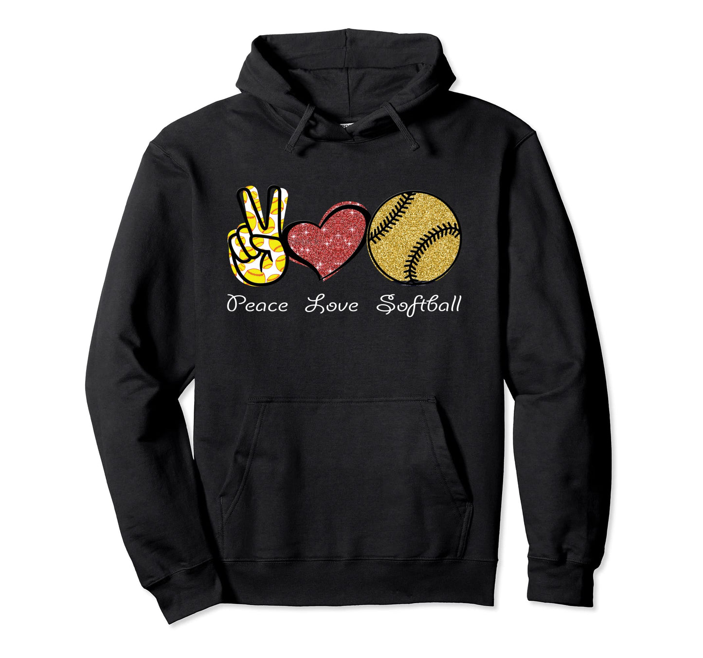 Peace Love Softball Hoodie - Trendy Graphic Unisex - T-Shirt, Sweatshirt, Hoodie
