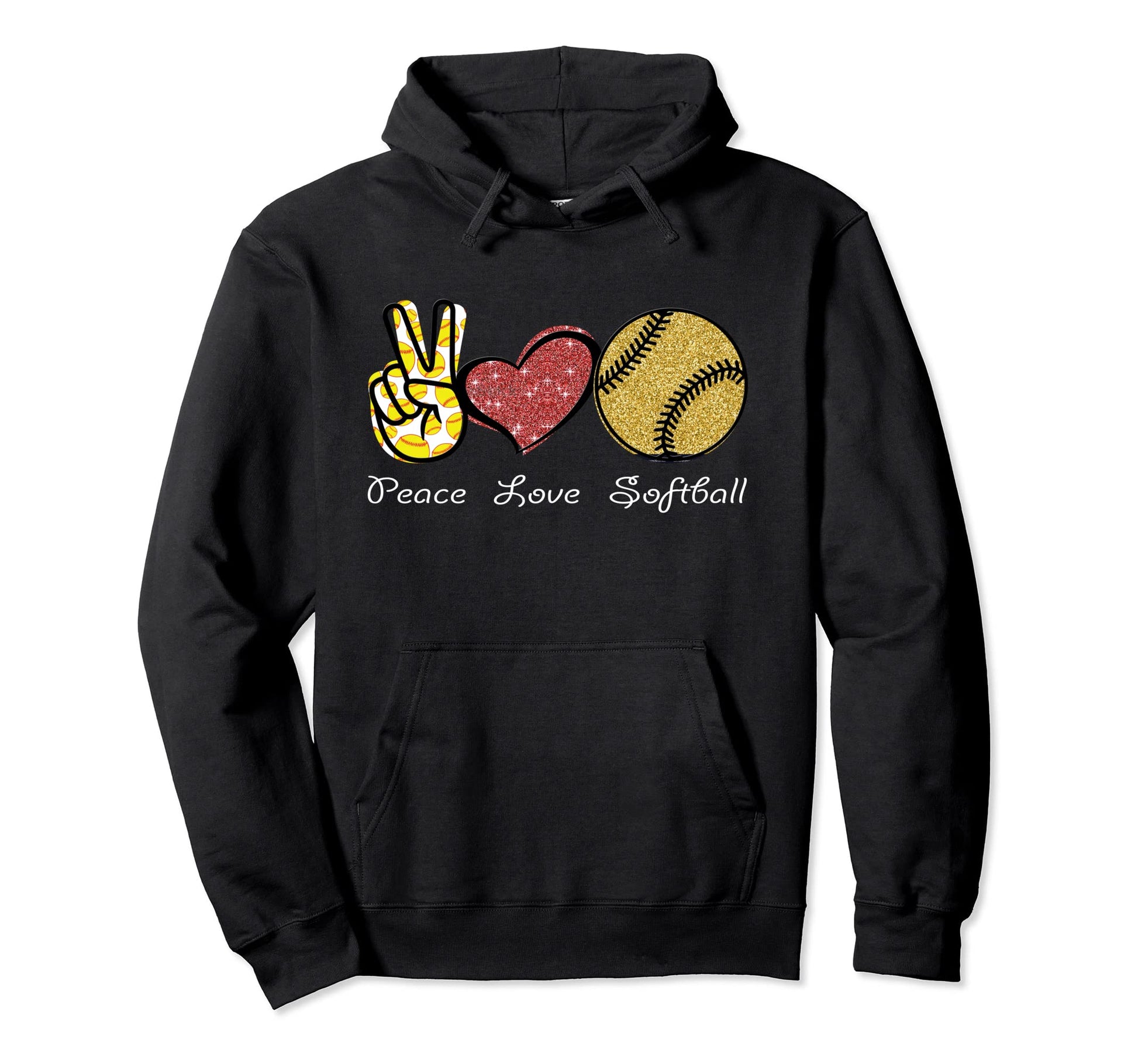 Peace Love Softball Hoodie - Trendy Graphic Unisex - T-Shirt, Sweatshirt, Hoodie