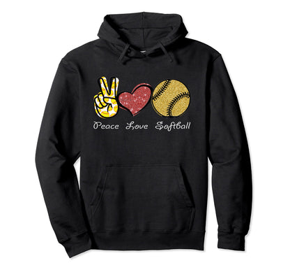 Peace Love Softball Hoodie - Trendy Graphic Unisex - T-Shirt, Sweatshirt, Hoodie