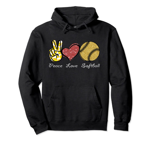 Peace Love Softball Hoodie - Trendy Graphic Unisex - T-Shirt, Sweatshirt, Hoodie