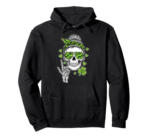 Skull Shamrock Sunglasses Rock Hand Hoodie - Fun Novelty Design for Adults - T-Shirt, Sweatshirt, Hoodie