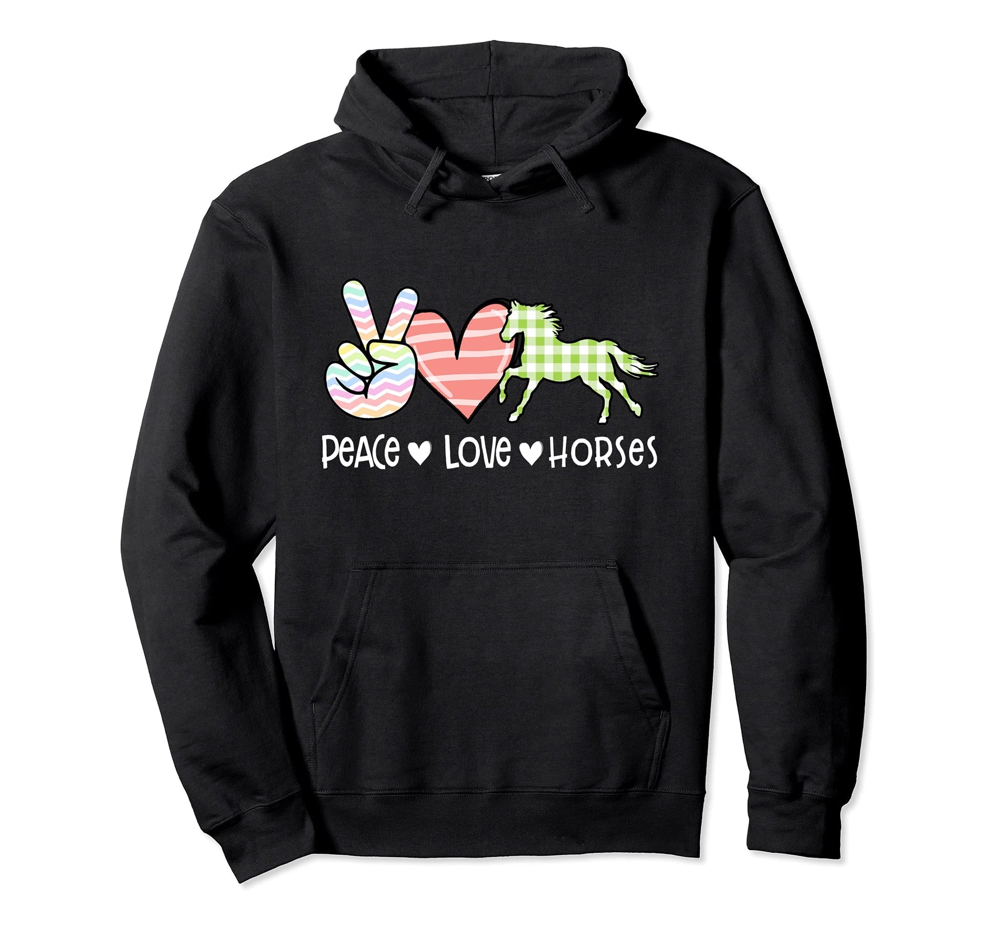 Peace Love Horses Hoodie - Fun Novelty Design for Adults - T-Shirt, Sweatshirt, Hoodie