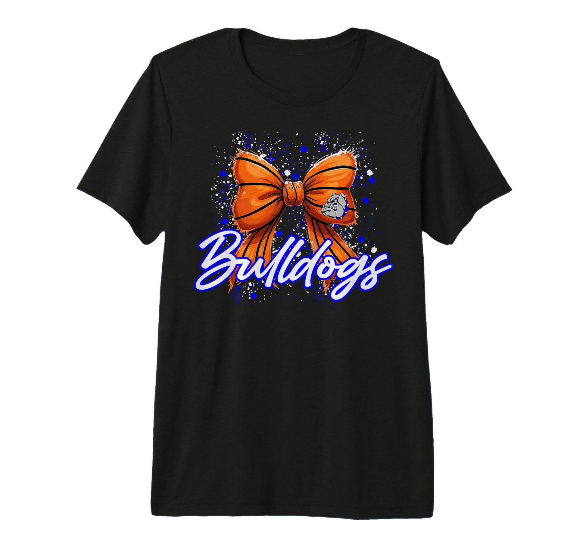 Blue Bulldogs Basketball Bow School T-Shirt - Custom Art Print Unisex - T-Shirt, Sweatshirt, Hoodie