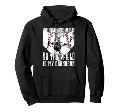 Baseball Catcher Grandpa Proud Baseball Hoodie - Graphic Print Unisex - T-Shirt, Sweatshirt, Hoodie