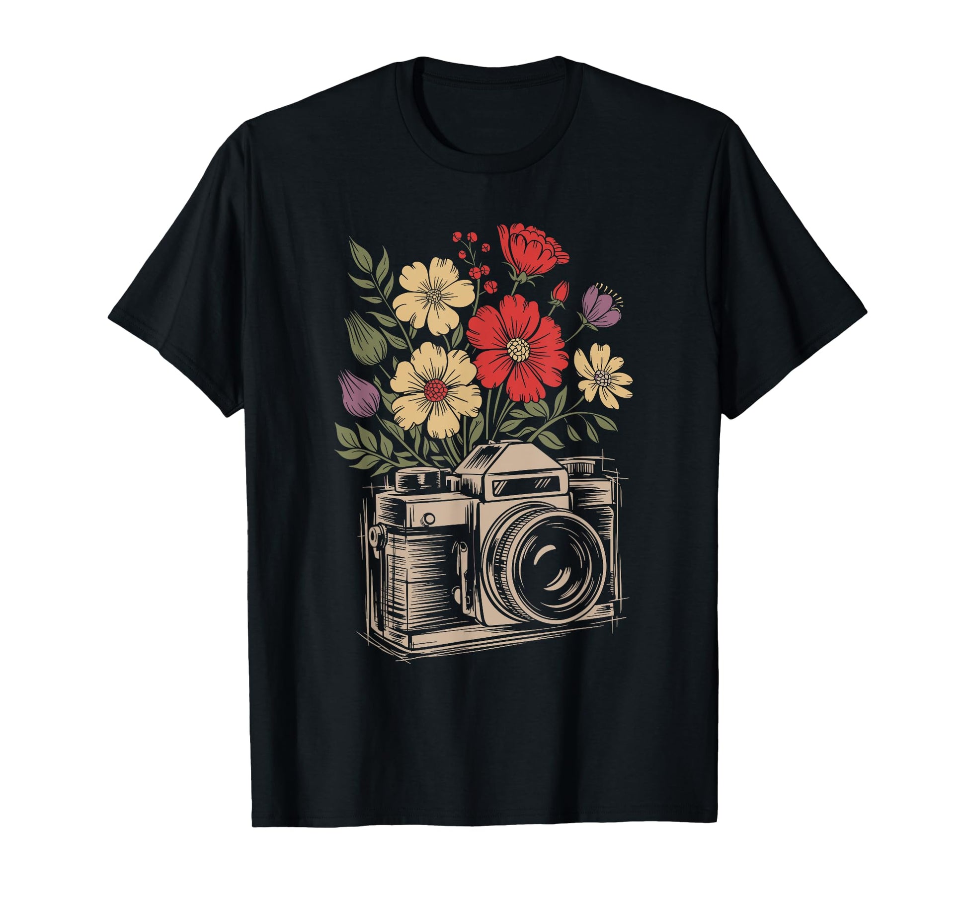 Camera Photography Art Floral T-Shirt - Trendy Graphic for Adults - T-Shirt, Sweatshirt, Hoodie