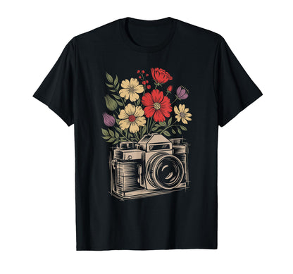 Camera Photography Art Floral T-Shirt - Trendy Graphic for Adults - T-Shirt, Sweatshirt, Hoodie