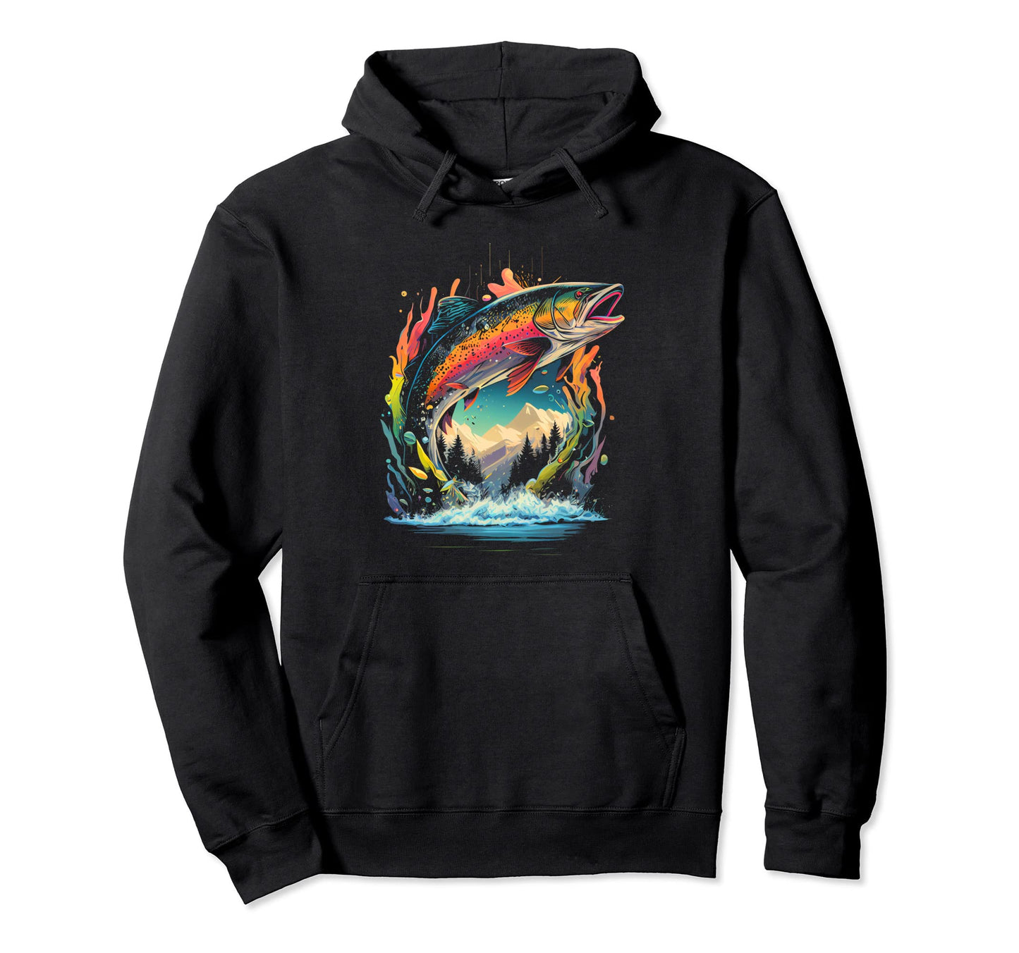 Jumping Rainbow Trout Artistic 80S Fly Hoodie - Novelty Apparel for Adults - T-Shirt, Sweatshirt, Hoodie