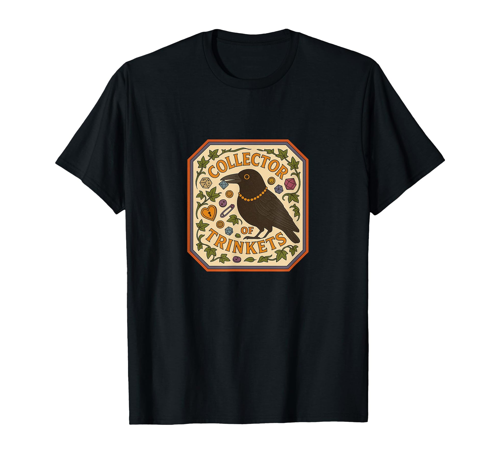 Collector Trinkets Illustration Crow Art T-Shirt - Custom Art Print Unisex - T-Shirt, Sweatshirt, Hoodie