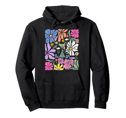 Cat Boho Floral Kitty And Abstract Flowers Hoodie - Custom Art Print Unisex - T-Shirt, Sweatshirt, Hoodie