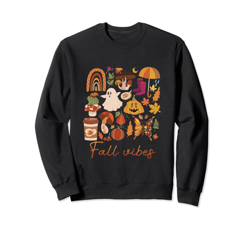 Fall Vibes Autumn Ghost Leaves Sweatshirt - Fun Novelty Design Men Women - T-Shirt, Sweatshirt, Hoodie