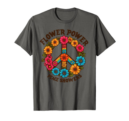 Flower Power Peace Showers Love T-Shirt - Minimalist Print for Adults - T-Shirt, Sweatshirt, Hoodie