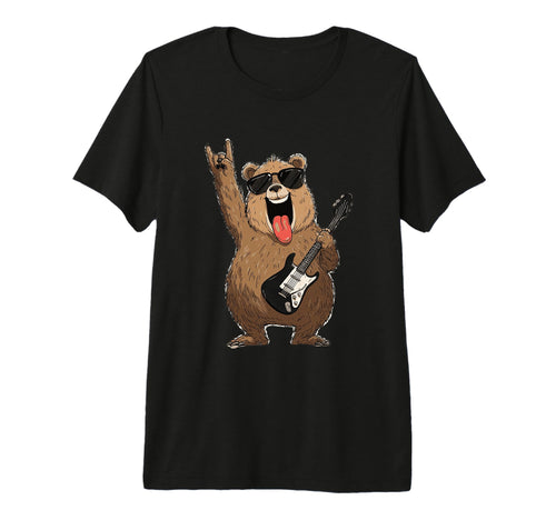 Rock Bear Funny Guitar Player Tri Blend T-Shirt - Minimalist Print Unisex - T-Shirt, Sweatshirt, Hoodie