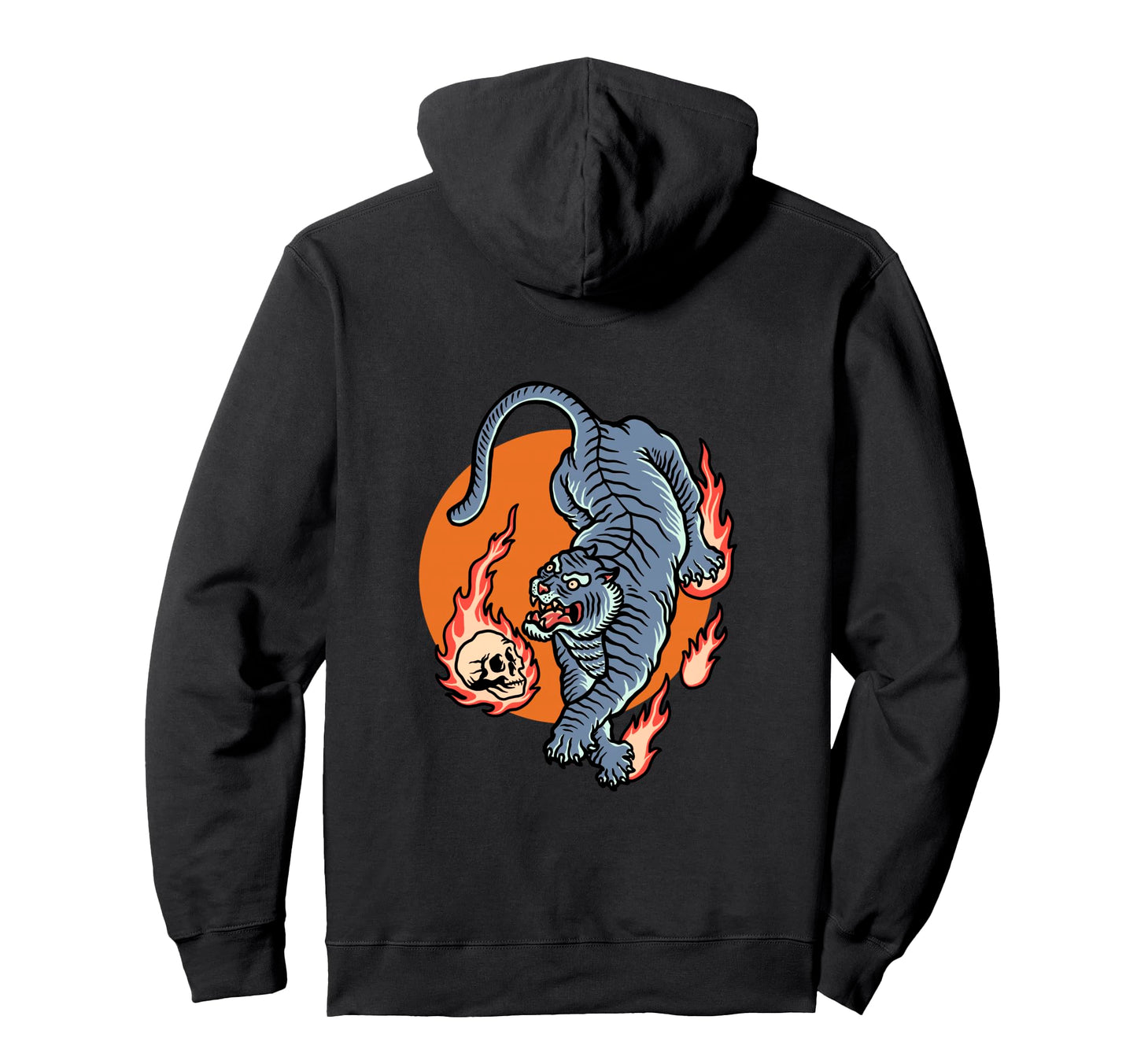 Fire Tiger Tattoo Backprint Sad Hoodie - Casual Everyday Wear for Adults - T-Shirt, Sweatshirt, Hoodie