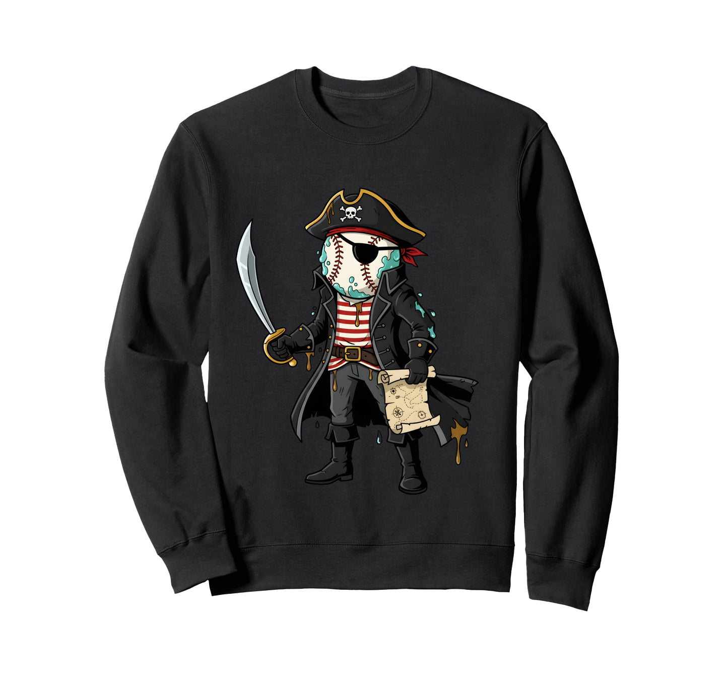 Pirate Baseball Skull Eye Patch Sword Sweatshirt - Graphic Print Men Women - T-Shirt, Sweatshirt, Hoodie