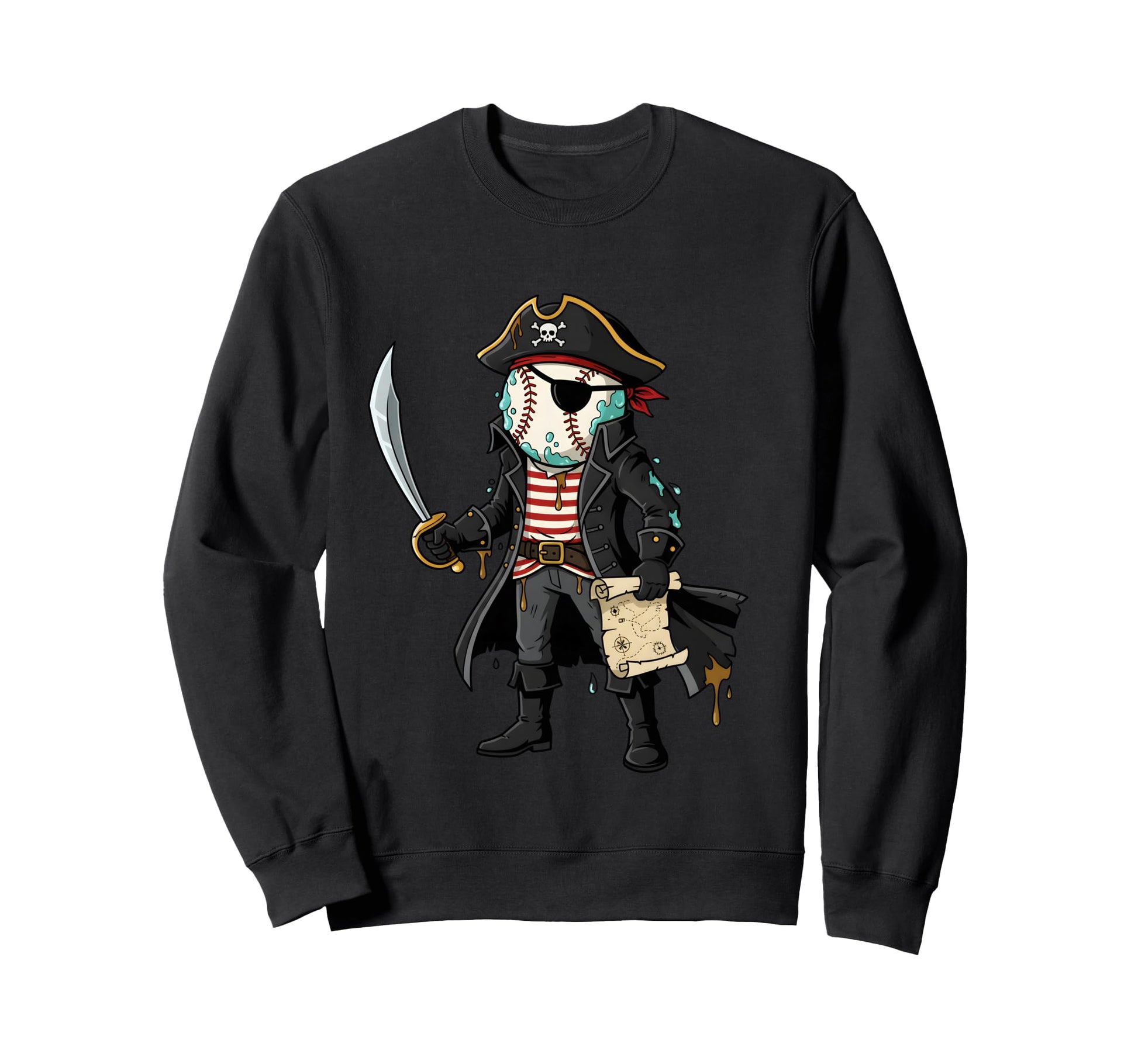 Pirate Baseball Skull Eye Patch Sword Sweatshirt - Graphic Print Men Women - T-Shirt, Sweatshirt, Hoodie