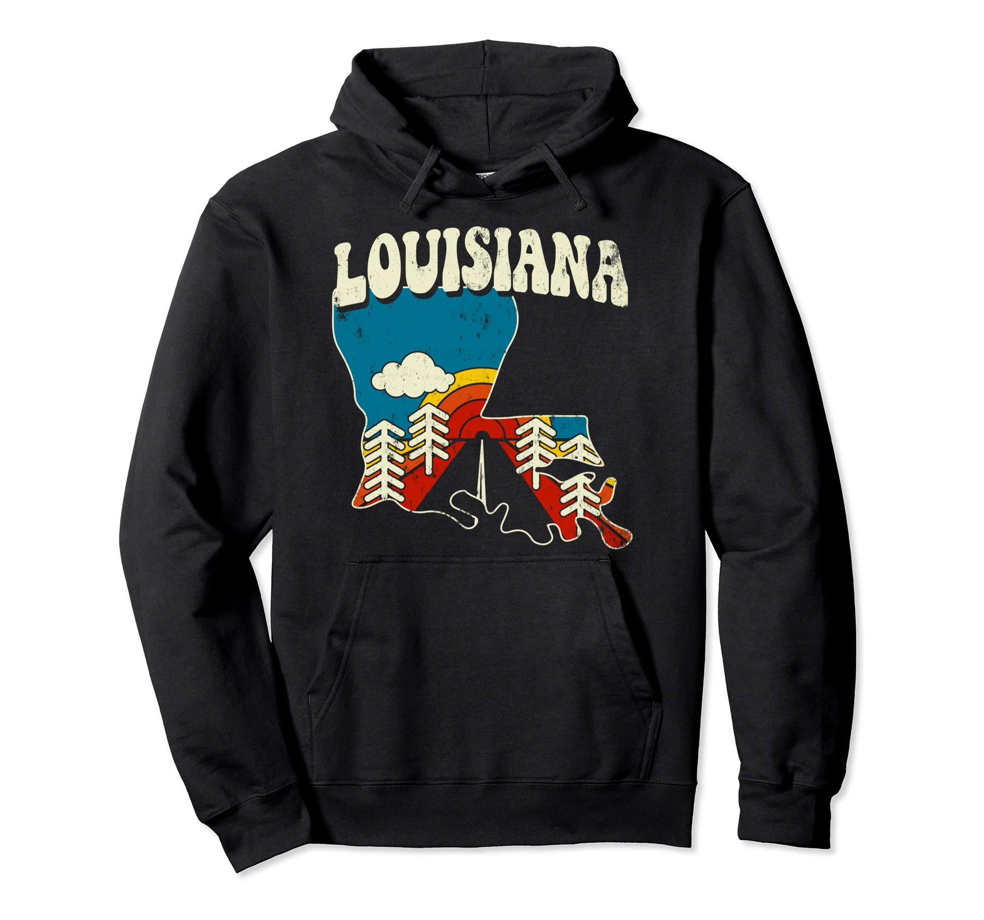 Louisiana State Rainbow Hippie 70S Map Hoodie - Unique Graphic Unisex - T-Shirt, Sweatshirt, Hoodie