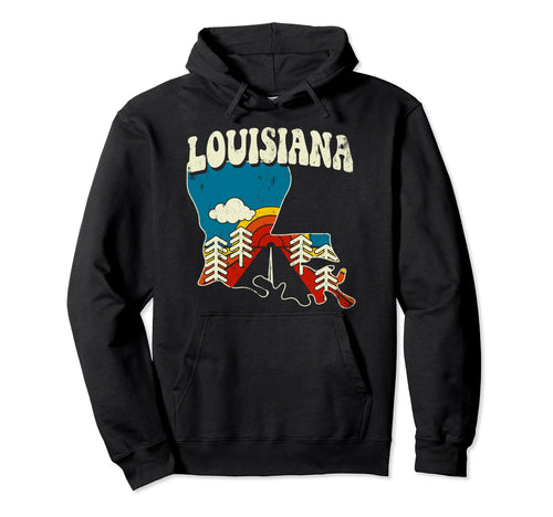 Louisiana State Rainbow Hippie 70S Map Hoodie - Unique Graphic Unisex - T-Shirt, Sweatshirt, Hoodie