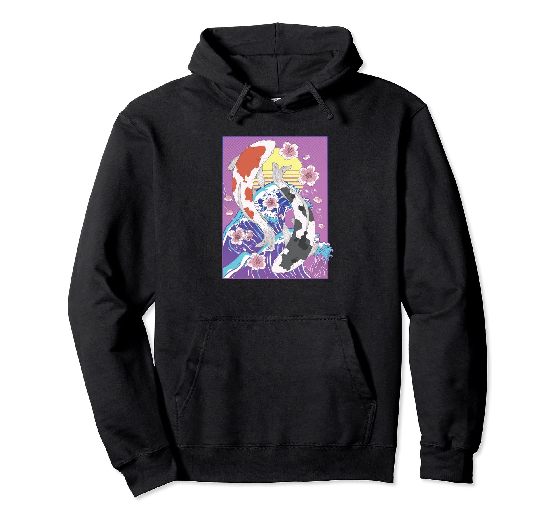 Vaporwave Big Wave Koi Fish Yin And Yang Hoodie - Graphic Print for Adults - T-Shirt, Sweatshirt, Hoodie