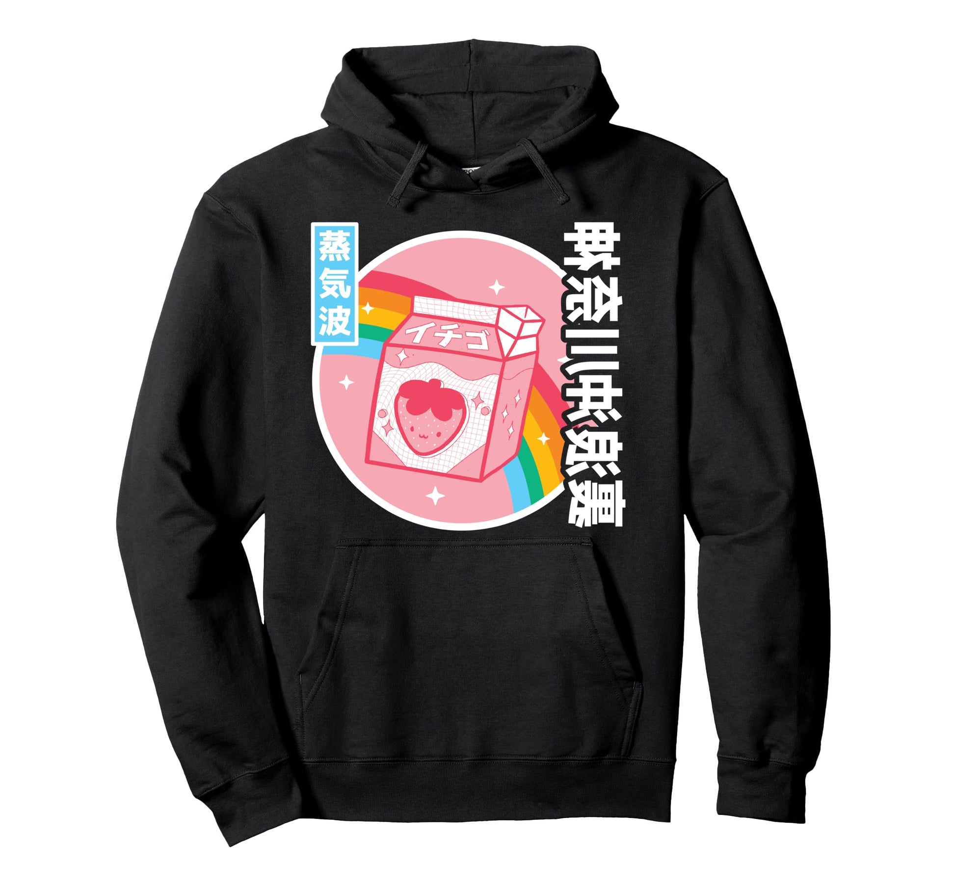 Strawberry Milk Carton Kawaii Grid Rainbow Hoodie - Graphic Print Unisex - T-Shirt, Sweatshirt, Hoodie