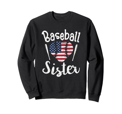 Baseball Sister American Flag 4Th Sweatshirt - Trendy Graphic for Adults - T-Shirt, Sweatshirt, Hoodie