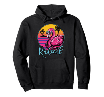 Radical Flamingo 80S Throwback Synthwave Hoodie - Novelty Apparel Unisex - T-Shirt, Sweatshirt, Hoodie