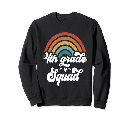 4Th Grade Squad Groovy Rainbow Sweatshirt - Aesthetic Graphic for Adults - T-Shirt, Sweatshirt, Hoodie