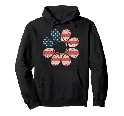 Patriotic Daisy Flower Usa Flag 4Th July Hoodie - Aesthetic Graphic Unisex - T-Shirt, Sweatshirt, Hoodie