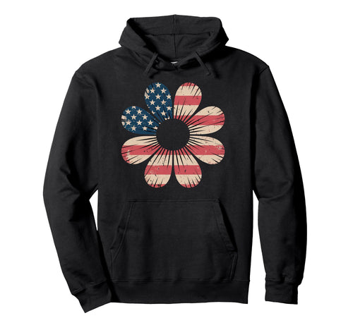 Patriotic Daisy Flower Usa Flag 4Th July Hoodie - Aesthetic Graphic Unisex - T-Shirt, Sweatshirt, Hoodie