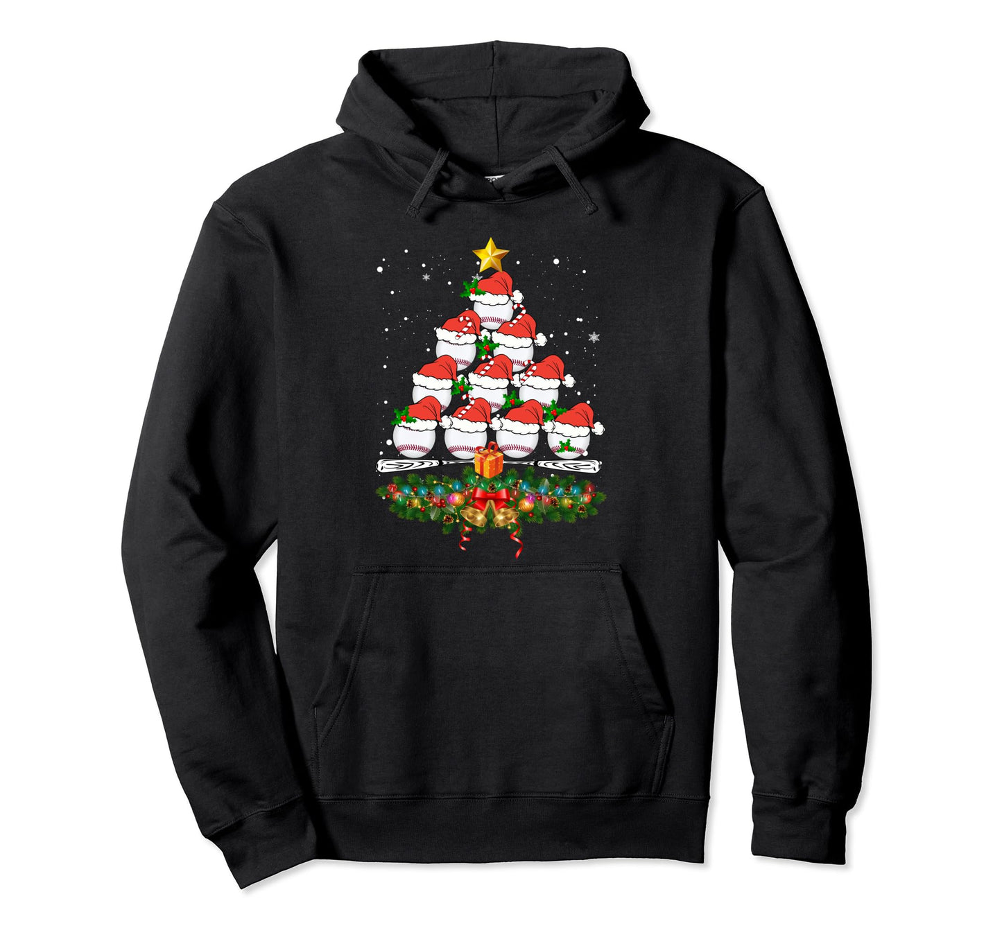 Baseball Ball Santa Tree Matching Family Hoodie - Novelty Apparel Unisex - T-Shirt, Sweatshirt, Hoodie
