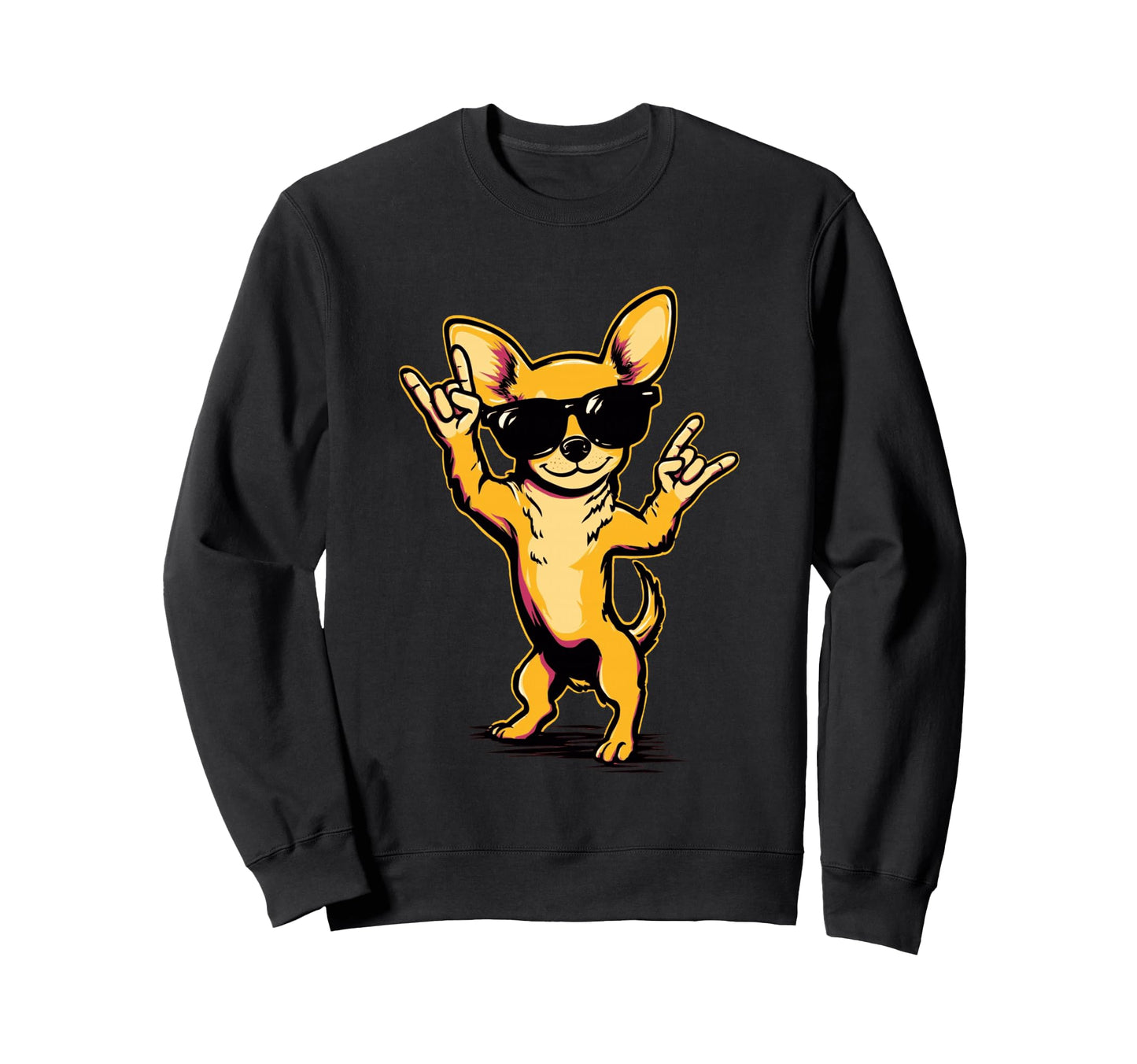 Chihuahua Dog Rock Hand Sign Punk Sweatshirt - Novelty Apparel for Adults - T-Shirt, Sweatshirt, Hoodie
