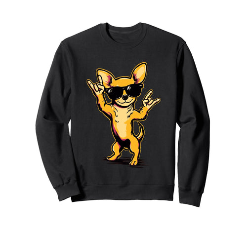 Chihuahua Dog Rock Hand Sign Punk Sweatshirt - Novelty Apparel for Adults - T-Shirt, Sweatshirt, Hoodie