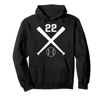 Baseball Softball Number 22 Hoodie - Novelty Apparel Unisex - T-Shirt, Sweatshirt, Hoodie
