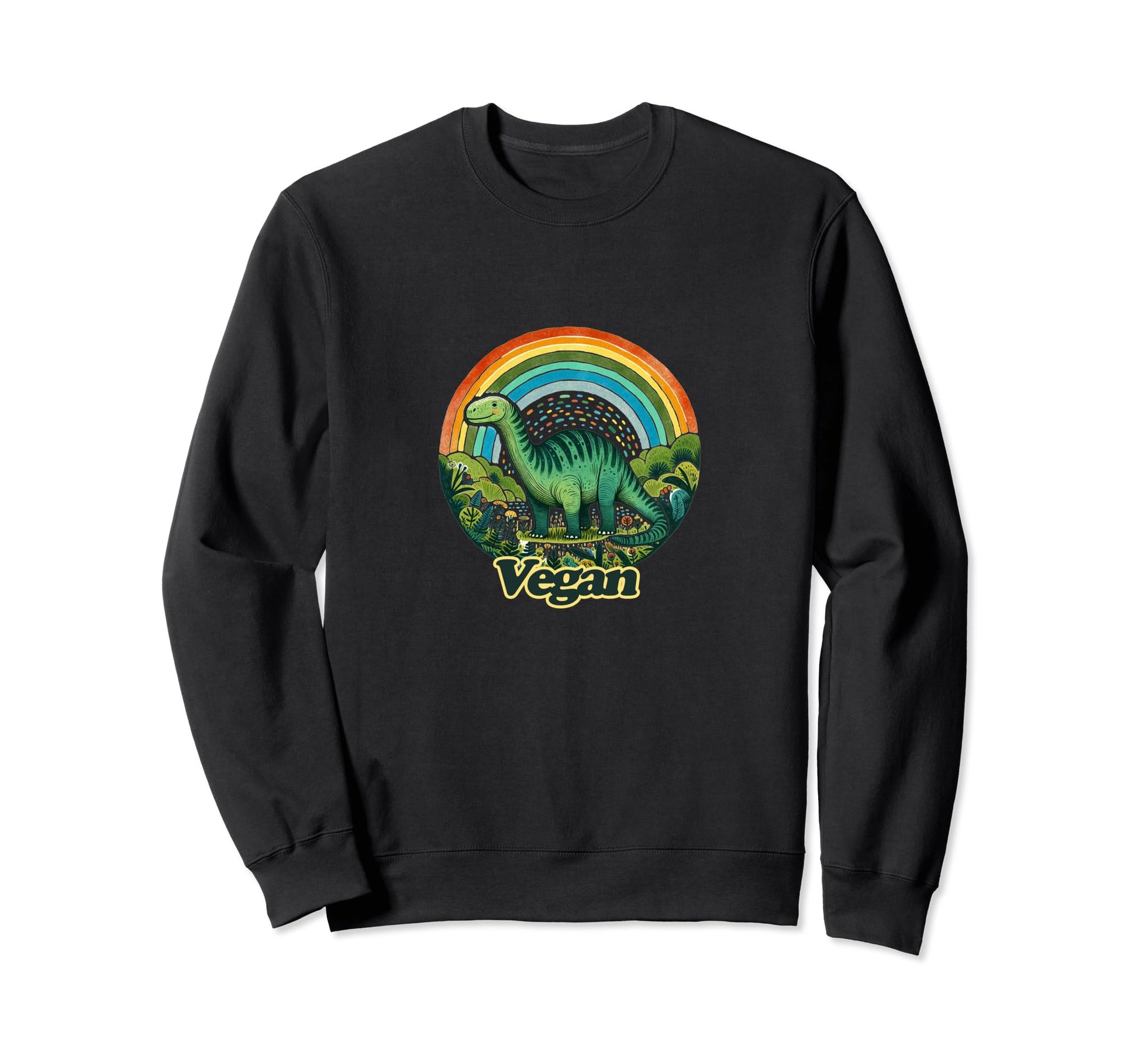 Vegan Rainbow Dinosaur Art Green Sweatshirt - Graphic Print Unisex - T-Shirt, Sweatshirt, Hoodie