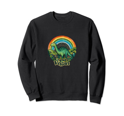 Vegan Rainbow Dinosaur Art Green Sweatshirt - Graphic Print Unisex - T-Shirt, Sweatshirt, Hoodie