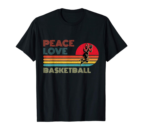 Peace Love Basketball Striped Sunset T-Shirt - Trendy Graphic for Adults - T-Shirt, Sweatshirt, Hoodie