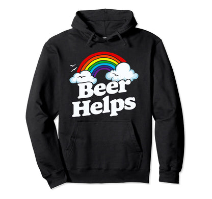Beer Helps Funny 80S Rainbow Hoodie - Custom Art Print for Adults - T-Shirt, Sweatshirt, Hoodie