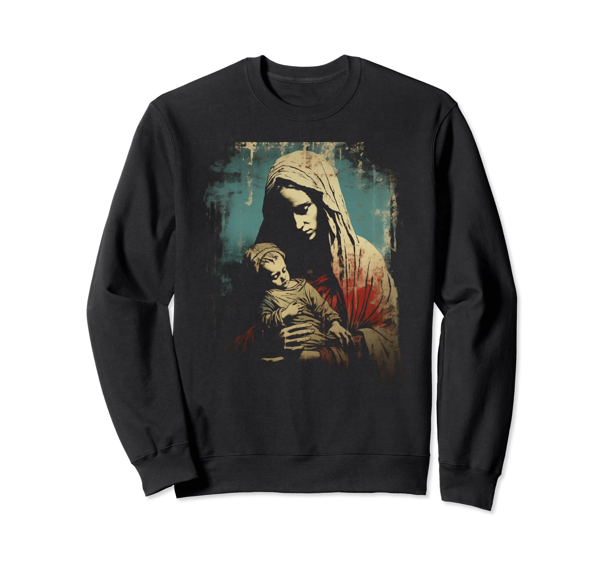 Mary Jesus Distressed 90S Goth Grunge Sweatshirt - Unique Graphic Unisex - T-Shirt, Sweatshirt, Hoodie