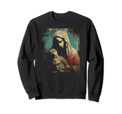 Mary Jesus Distressed 90S Goth Grunge Sweatshirt - Unique Graphic Unisex - T-Shirt, Sweatshirt, Hoodie