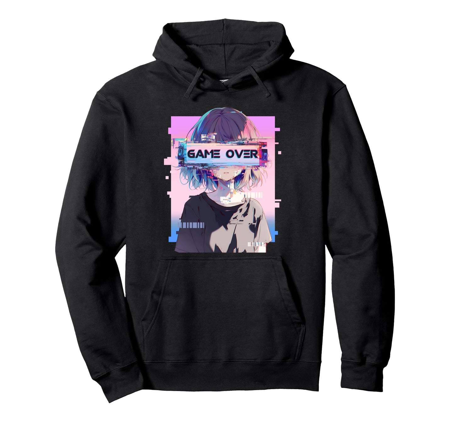 Game Over Sad Glitch Eyes Vaporwave Hoodie - Minimalist Print Men Women - T-Shirt, Sweatshirt, Hoodie