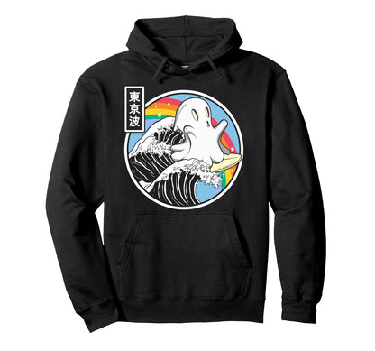 Surfing Ghost Japan Kanagawa Wave Kawaii Hoodie - Graphic Print for Adults - T-Shirt, Sweatshirt, Hoodie