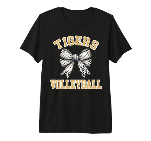 Gold Tigers Volleyball Coquette Bow Game T-Shirt - Novelty Apparel Unisex - T-Shirt, Sweatshirt, Hoodie