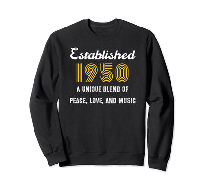 Established 1950 Peace Love Sweatshirt - Fun Novelty Design for Adults - T-Shirt, Sweatshirt, Hoodie