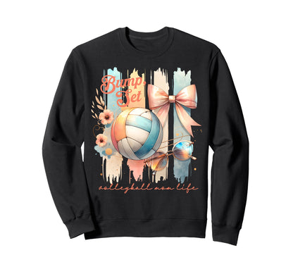 Volleyball Mom Coquette Bow Bump Set Sweatshirt - Trendy Graphic Unisex - T-Shirt, Sweatshirt, Hoodie